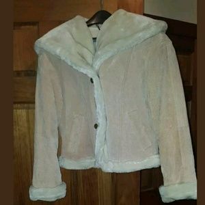 NWOT Synergy Tan Suede Shearling Cropped Jacket